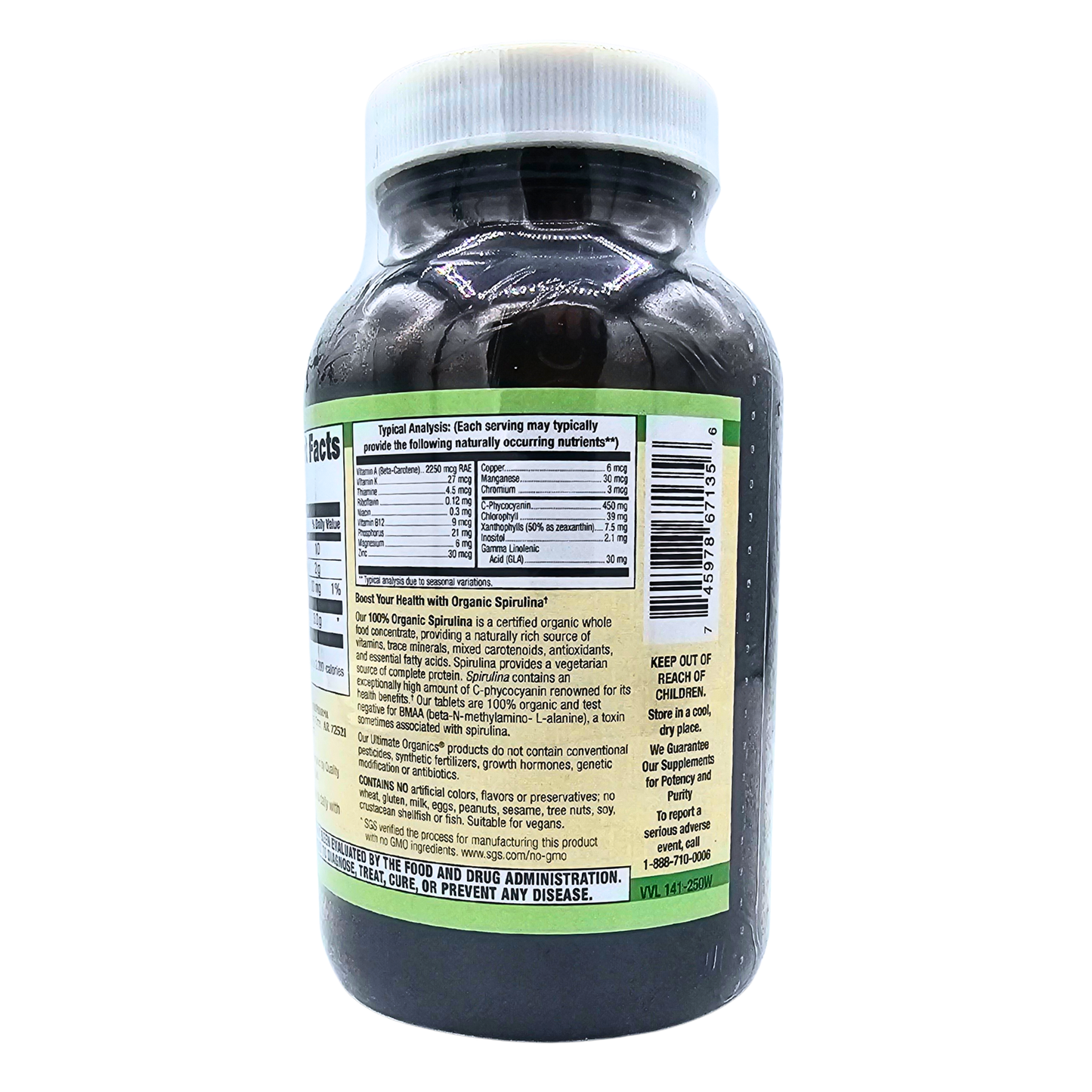 100% Organic Spirulina - Green Super Food - 250 Tablets