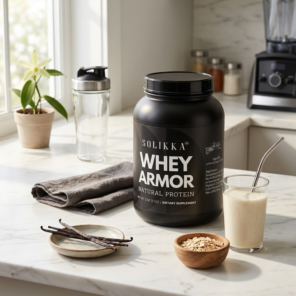 solikka 2lb Whey Armor Natural Protein Vanilla w/Stevia & Natural Flavor Non-GMO