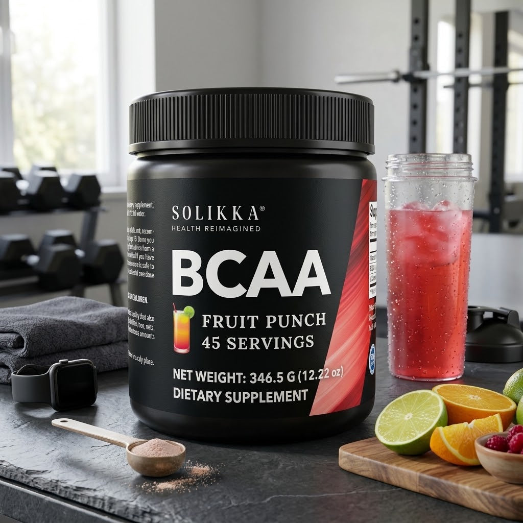 solikka BCAA Powder – 2:1:1 Ratio with L-Glutamine, Fruit Punch (45 Servings)
