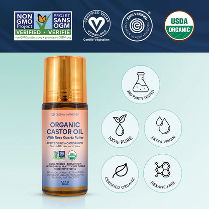 Organic Castor Oil With Rose Quartz Roller 1.7oz