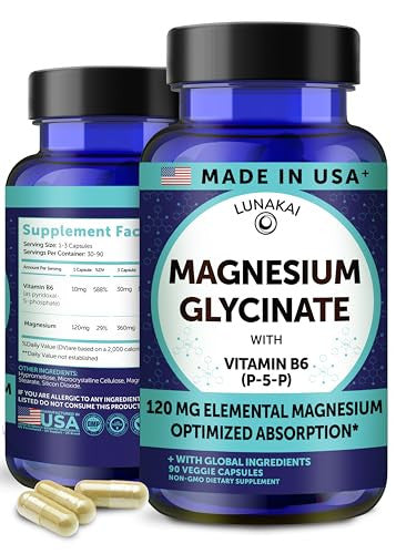 Lunakai Magnesium Glycenate With Vitamin B6 (P-5-P) 90 Count