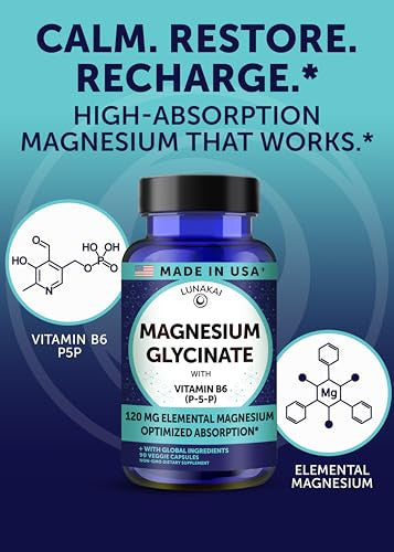 Lunakai Magnesium Glycenate With Vitamin B6 (P-5-P) 90 Count