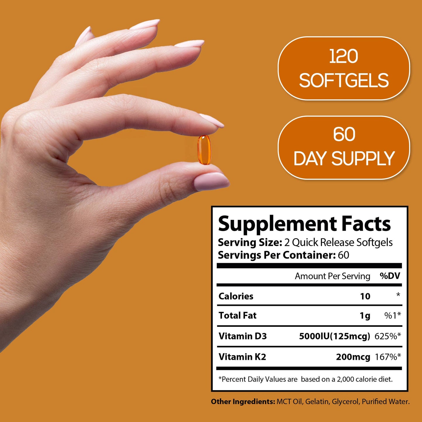 Vitamin D3 K2 400 mcg | 120 Softgels |  Bone & Heart Support
