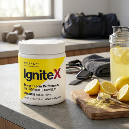 solikka IgniteX Pre-Workout Formula – Energy + Focus Performance, Lemonade (30 Servings)