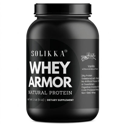 solikka 2lb Whey Armor Natural Protein Vanilla w/Stevia & Natural Flavor Non-GMO