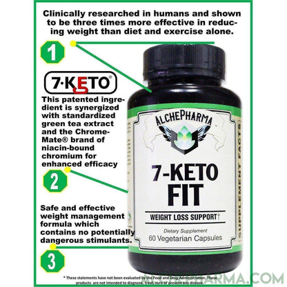 7-Keto Fit. 7-Keto ® (3-acetyl-7-oxo-dehydroepiandrosterone) / EGCG/ChromeMate® 30 Day Supply, 60 Vcaps - AlchePharma