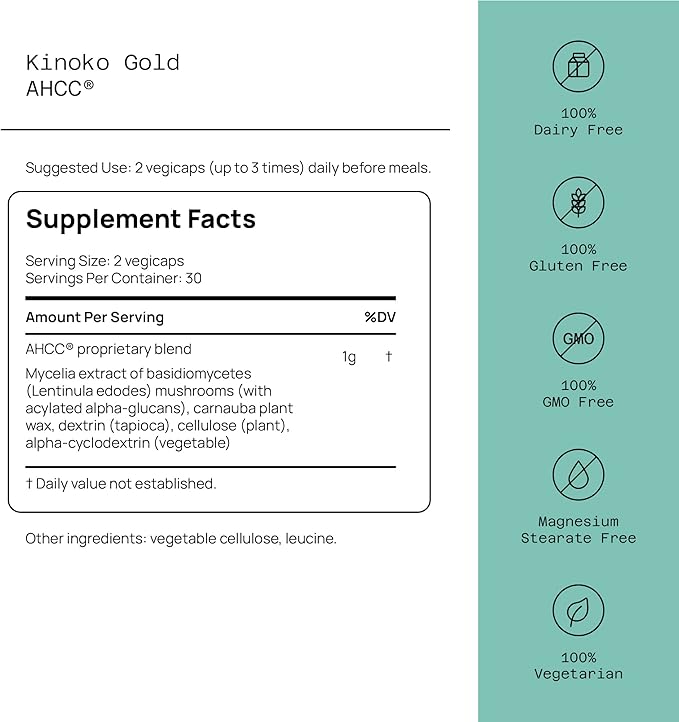 Kinoko Gold AHCC 500 mg, 60 Vegicaps