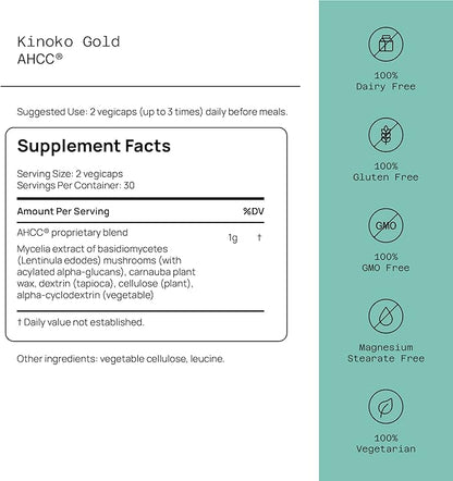 Kinoko Gold AHCC 500 mg, 60 Vegicaps