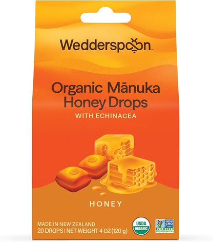 Wedderspoon Organic Manuka Honey Drops, Honey & Echinacea