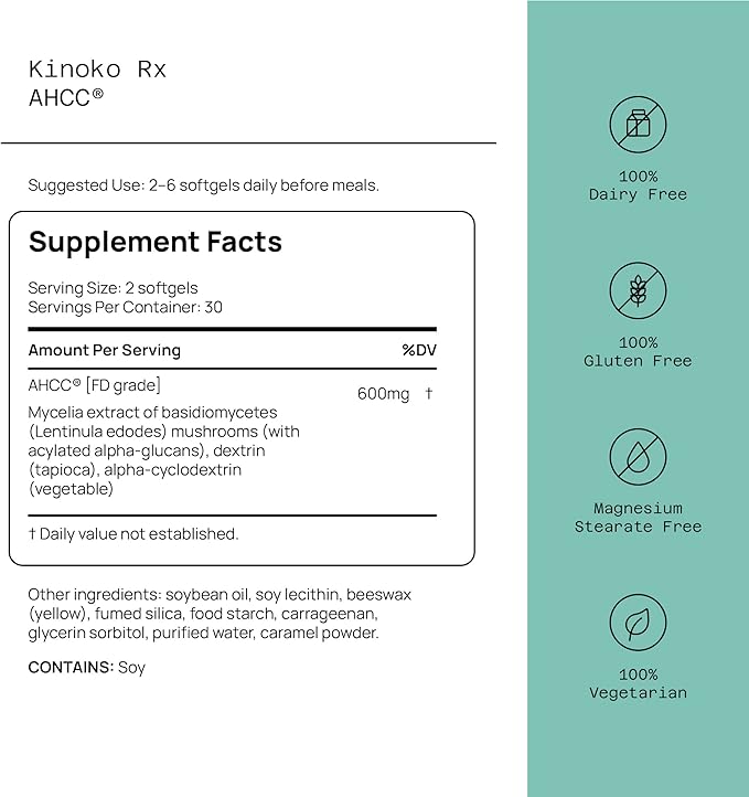 Kinoko Rx AHCC, 60 Softgels