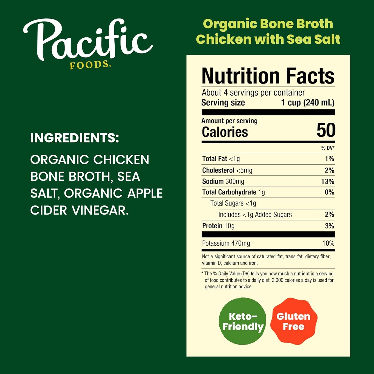 Pacific Foods Organic Chicken Bone Broth With Sea Salt, 32 oz