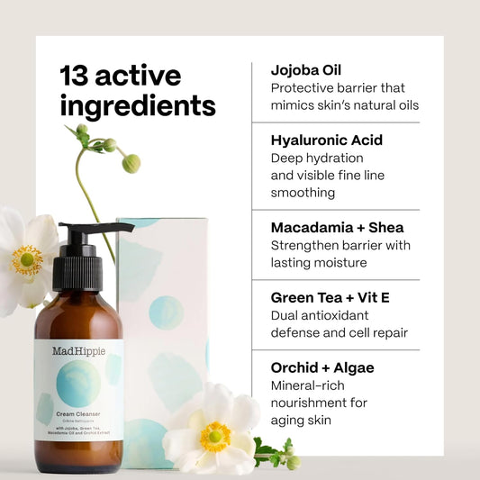 Mad Hippie Cream Cleanser – Gentle Formula with Hyaluronic Acid, Jojoba Oil & Green Tea