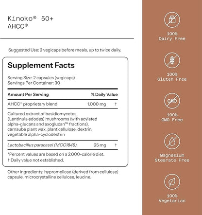 Kinoko 50+ AHCC with Sterilized Probiotics, 60 Vegicaps