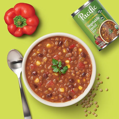 Pacific Foods Organic Vegetable Lentil Soup, Vegan Soup, 16.3 Oz