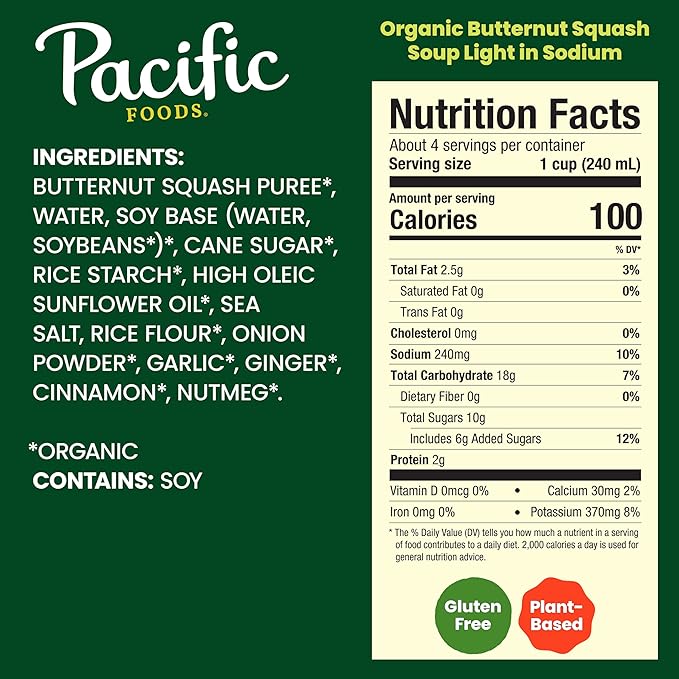 Pacific Foods Organic Butternut Squash Light Sodium Soup 32 floz