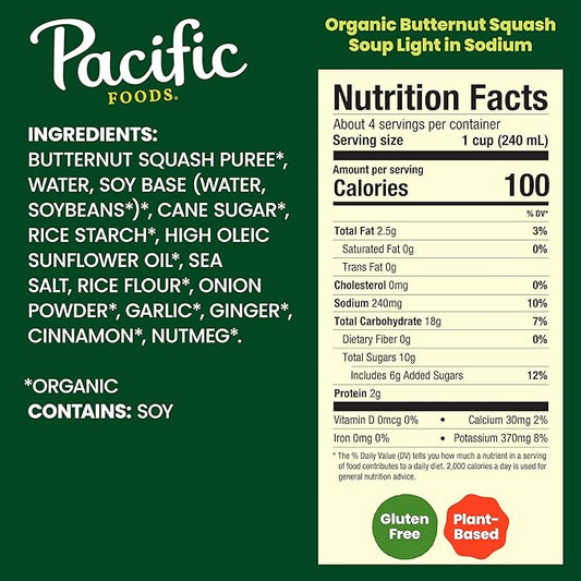 Pacific Foods Organic Butternut Squash Light Sodium Soup 32 floz