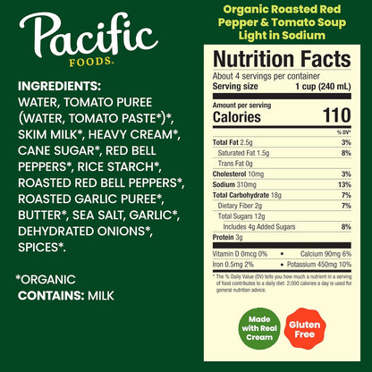 Pacific Foods Light in Sodium Organic Roasted Red Pepper and Tomato Soup, 32 oz
