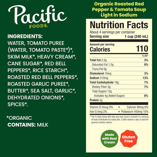 Pacific Foods Light in Sodium Organic Roasted Red Pepper and Tomato Soup, 32 oz