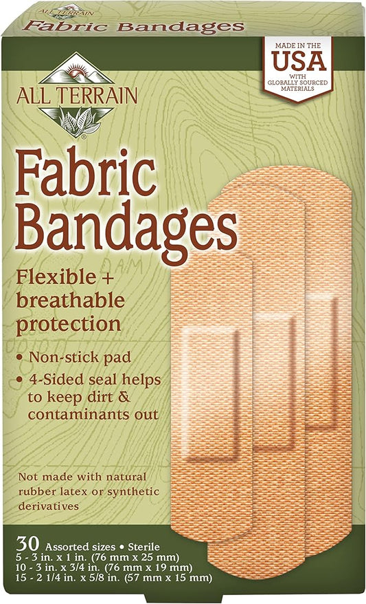 Fabric Bandages - Natural, Latex Free, Assorted Sizes - 30 Ct.
