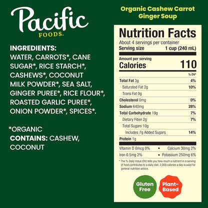 Pacific Foods Organic Cashew Carrot Ginger Soup, 32oz