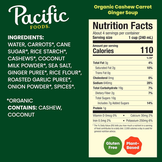 Pacific Foods Organic Cashew Carrot Ginger Soup, 32oz