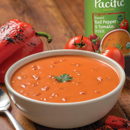 Pacific Foods Organic Roasted Red Pepper and Tomato Bisque, Vegetarian Soup, 16.3 Oz