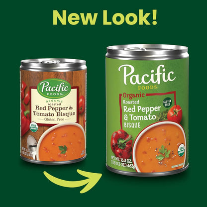 Pacific Foods Organic Roasted Red Pepper and Tomato Bisque, Vegetarian Soup, 16.3 Oz