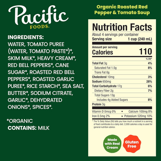 Pacific Natural, Organic Creamy Roasted Pepper & Tomato Soup, 32 Fl Oz