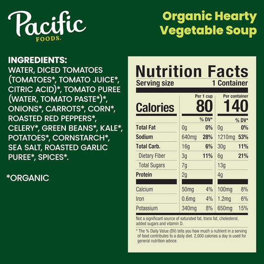 Pacific Foods Organic Hearty Vegetable Soup, Plant Based, 16.3 oz