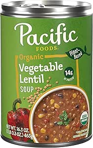 Pacific Foods Organic Vegetable Lentil Soup, Vegan Soup, 16.3 Oz