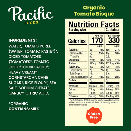 Pacific Foods Organic Tomato Bisque Soup, 16.3 oz Can
