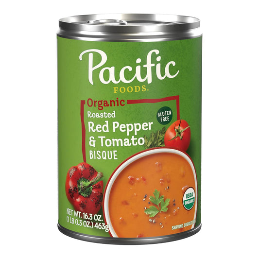 Pacific Foods Organic Roasted Red Pepper and Tomato Bisque, Vegetarian Soup, 16.3 Oz