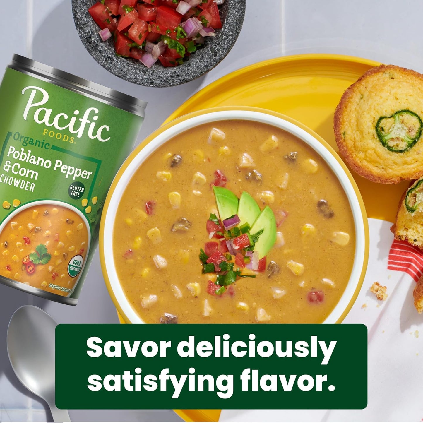 Pacific Foods, Soup Poblano Corn Chowder Organic, 16.3 Ounce