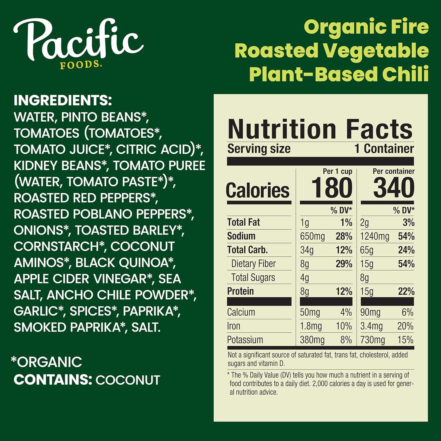 Pacific Foods Organic Fire Roasted Vegetable Chili, Plant Based, 16.5 oz
