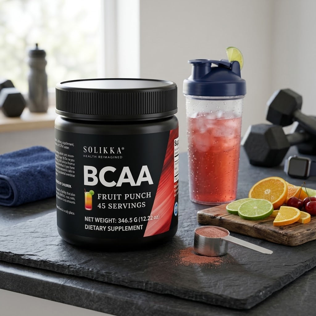 solikka BCAA Powder – 2:1:1 Ratio with L-Glutamine, Fruit Punch (45 Servings)
