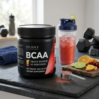 solikka BCAA Powder – 2:1:1 Ratio with L-Glutamine, Fruit Punch (45 Servings)