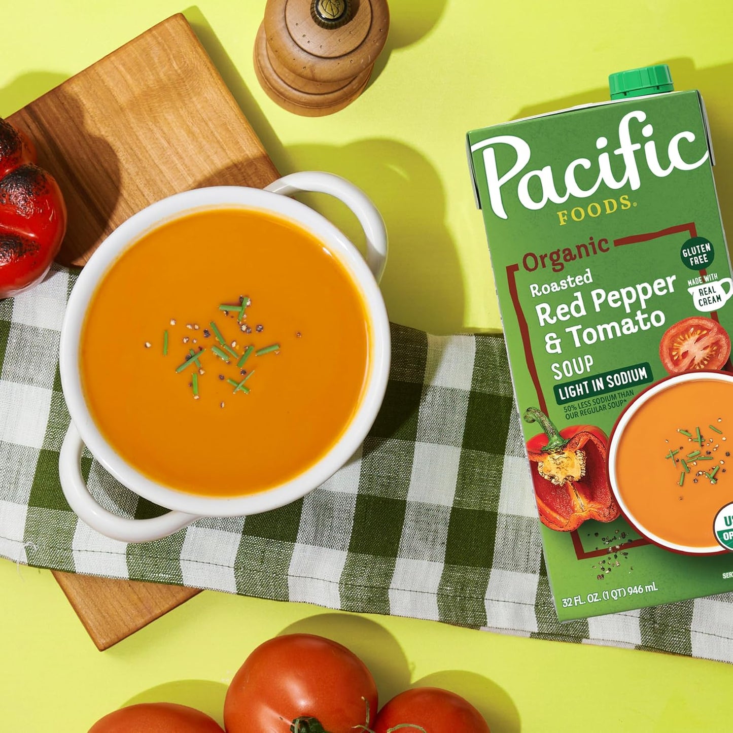 Pacific Foods Light in Sodium Organic Roasted Red Pepper and Tomato Soup, 32 oz