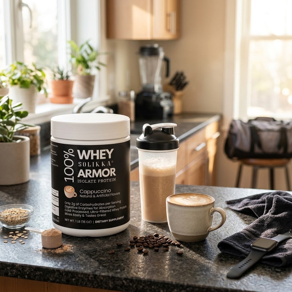 solikka 100% Whey Armor Isolate Protein Powder – Cappuccino Flavor (1 lb / 16 Servings)