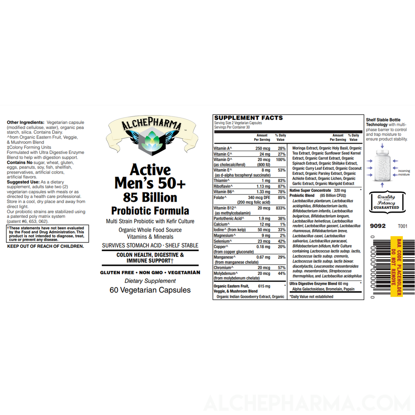 Active Men's 50+ 85 Billion Probiotic Formula - Super Concentrate Probiotic Blend, a Multi-Strain Probiotic with Kefir Culture-Vitamins & Supplements-AlchePharma