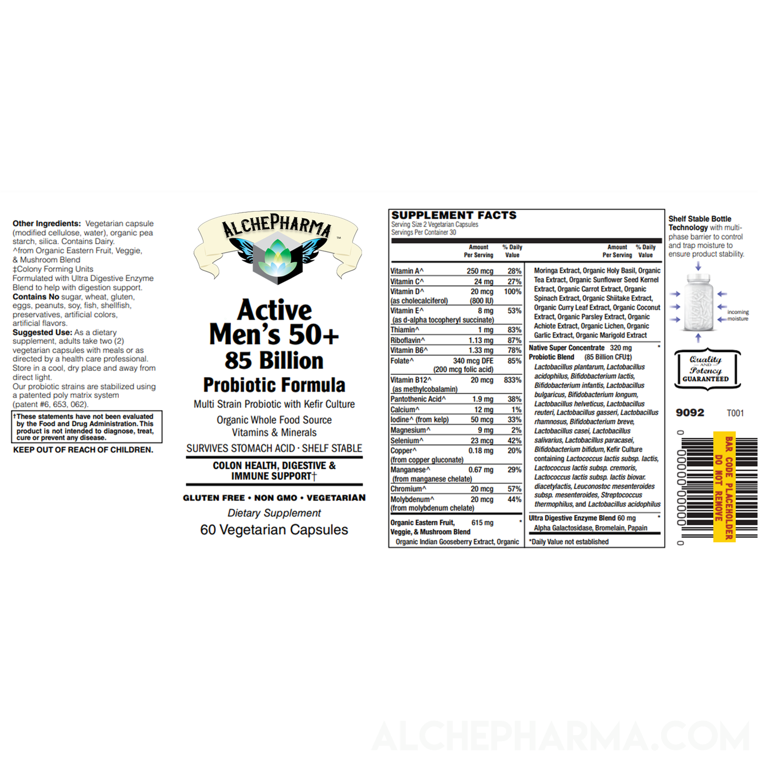 Active Men's 50+ 85 Billion Probiotic Formula - Super Concentrate Probiotic Blend, a Multi-Strain Probiotic with Kefir Culture-Vitamins & Supplements-AlchePharma