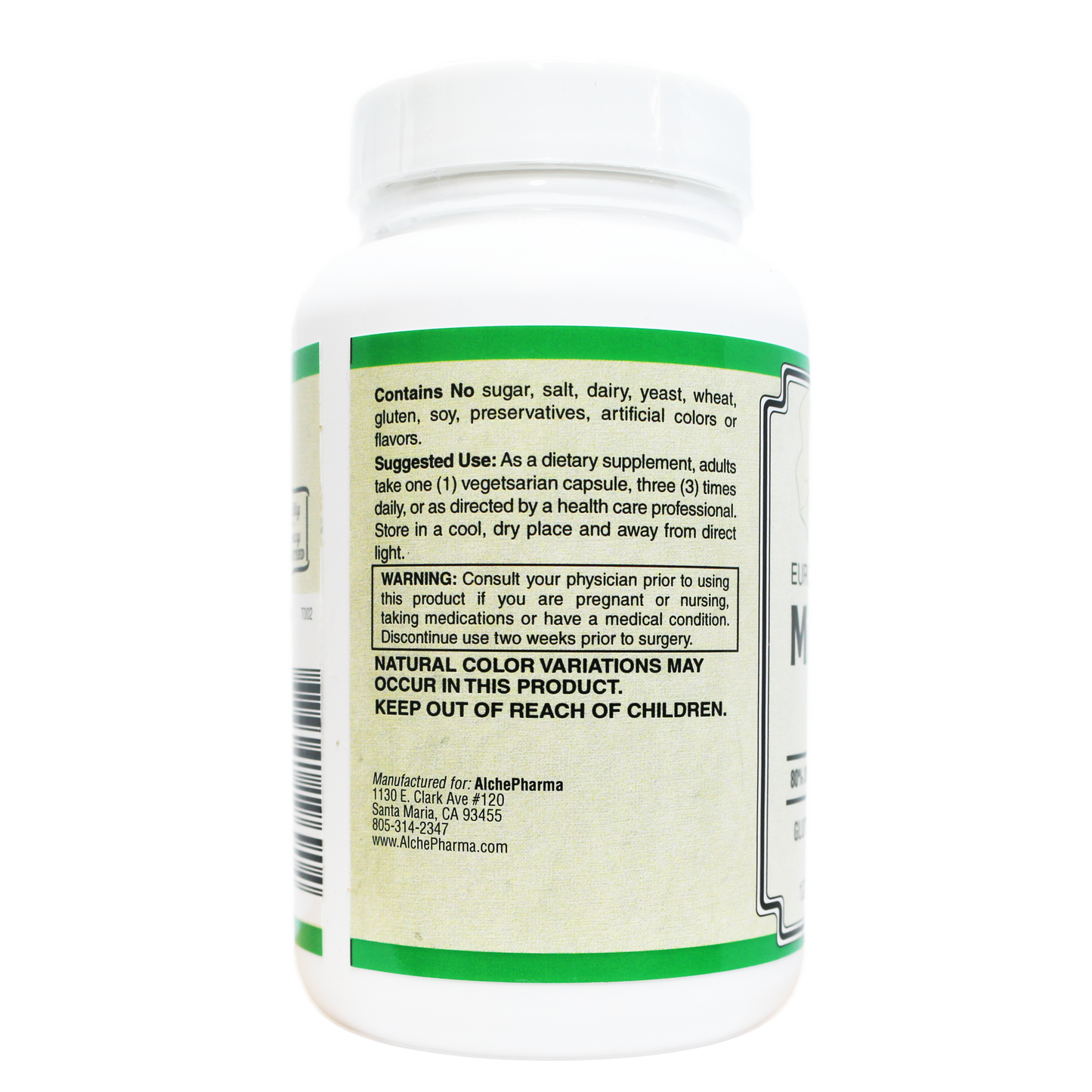 Milk Thistle Extract Plus ( European standardized, EUROMED S.A. ) , Standardized to 80% Silymarin providing 140mg per capsule-Herb-AlchePharma
