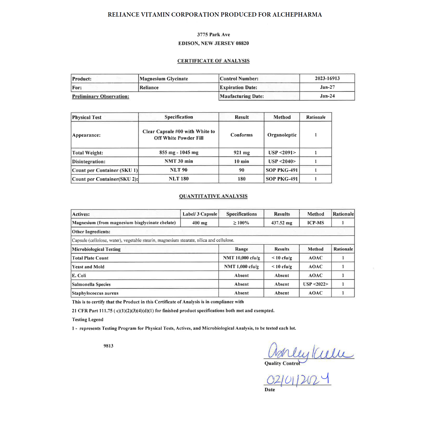 AlchePharma® Magnesium Glycinate 400mg-AlchePharma