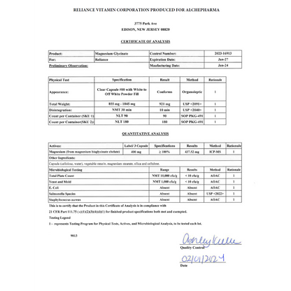 AlchePharma® Magnesium Glycinate 400mg-AlchePharma