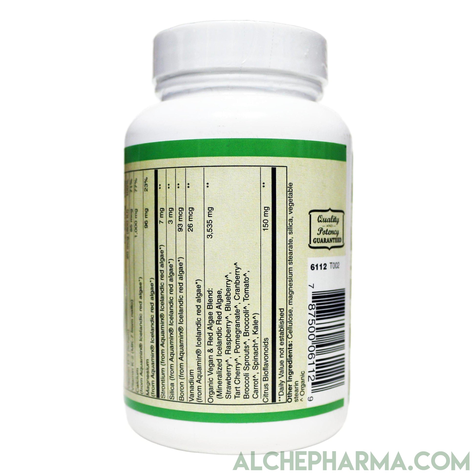 Algae Base Calcium ( Elemental, Vegan ) 1000 mg per 3 tablets Featuring Aquamin®, a premium trademarked source of Icelandic mineralized red algae-Minerals-AlchePharma