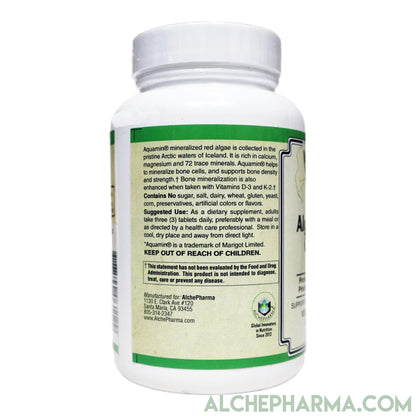 Algae Base Calcium ( Elemental, Vegan ) 1000 mg per 3 tablets Featuring Aquamin®, a premium trademarked source of Icelandic mineralized red algae-Minerals-AlchePharma