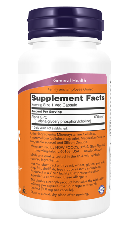 Alpha GPC, Double Strength 600 mg Veg Capsules