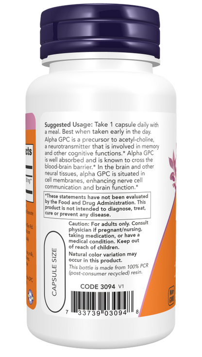 Alpha GPC, Double Strength 600 mg Veg Capsules