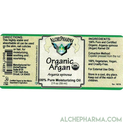 Argan Oil - USDA Certified Organic 100% pure ( Argania Spinosa ) 2 fl oz ( 59 ml )-Moisturizing-AlchePharma