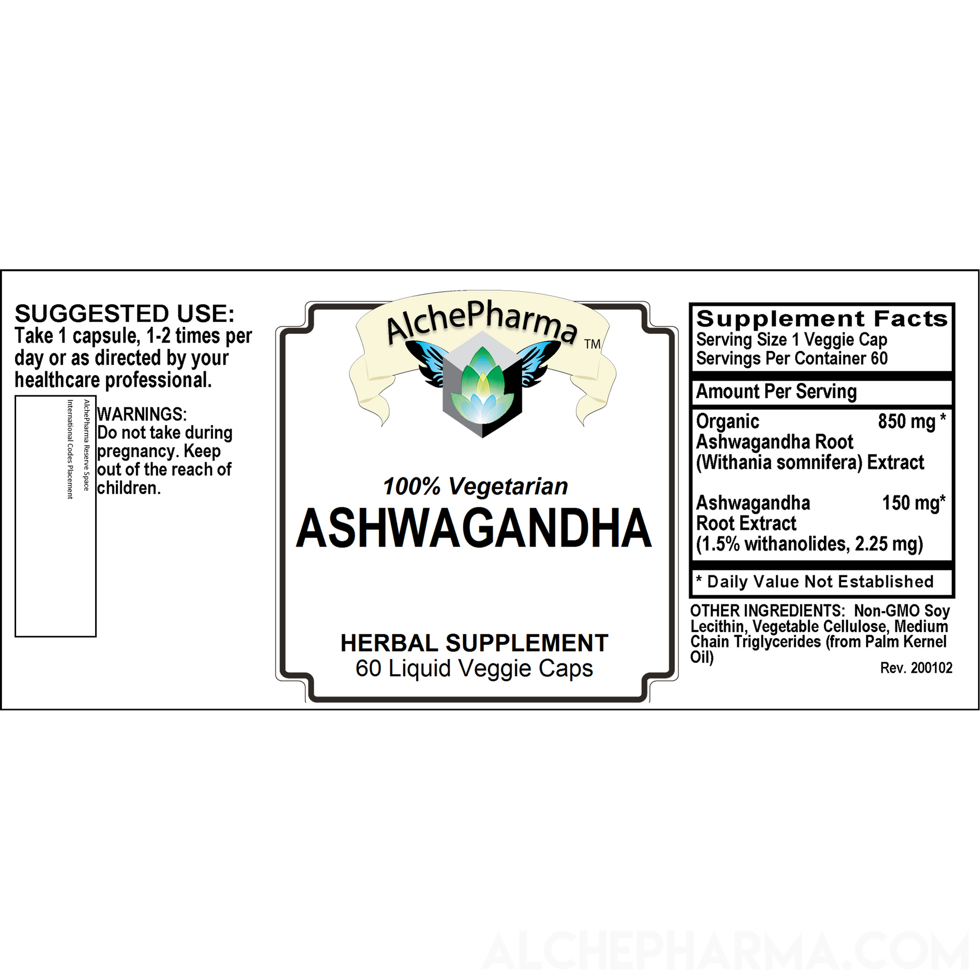 Ashwagandha ( Liquid Caps ) Premium Full Spectrum Organic Root and Extract combo Parve k-1604-Vitamins & Supplements-AlchePharma