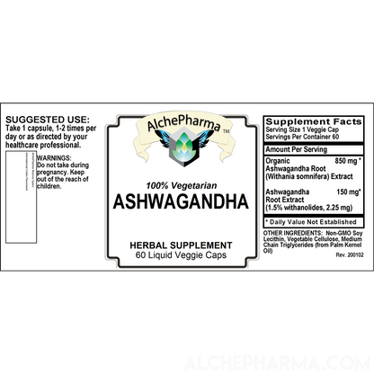 Ashwagandha ( Liquid Caps ) Premium Full Spectrum Organic Root and Extract combo Parve k-1604-Vitamins & Supplements-AlchePharma